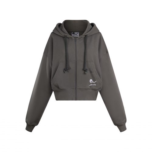 Grey zip-up short sweatshirt - 图片 3